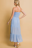 Smocked Strapless Maxi Dress - Blue
