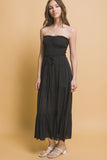 Smocked Strapless Maxi Dress - Blk