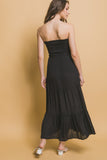 Smocked Strapless Maxi Dress - Blk