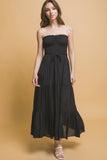 Smocked Strapless Maxi Dress - Blk
