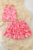 Orange and Fushia Tropical printed top & skort