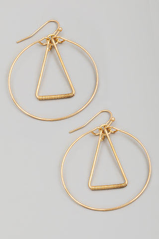 Gold Circular Triangle Earrings