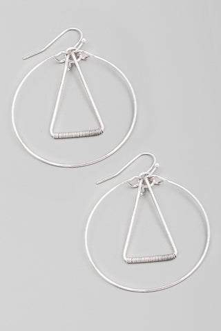 Silver Circular Triangle Earrings