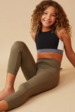 Girls Solid Active Leggings - Olive