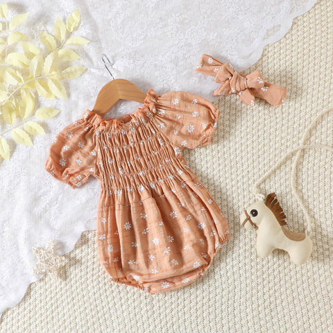 Floral Copper Romper w/ Headbow