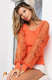 Crochet Lace Sleeve Knit Top