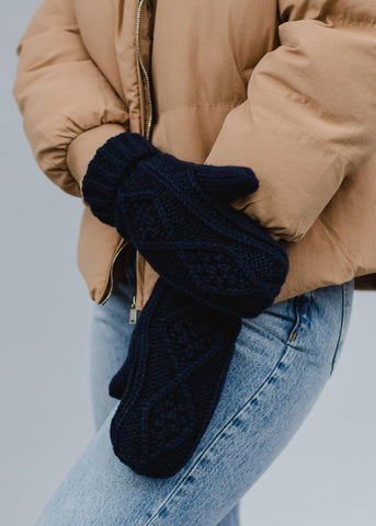 Navy Cable Knit Mittens