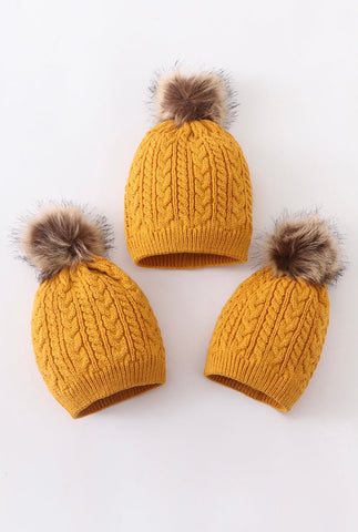 Mustard Baby/Toddler/Adult Cable Knit Hat